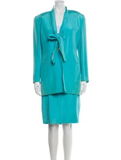 Pre-owned Escada Silk Crystal Embellishments Skirt Suit In Blue