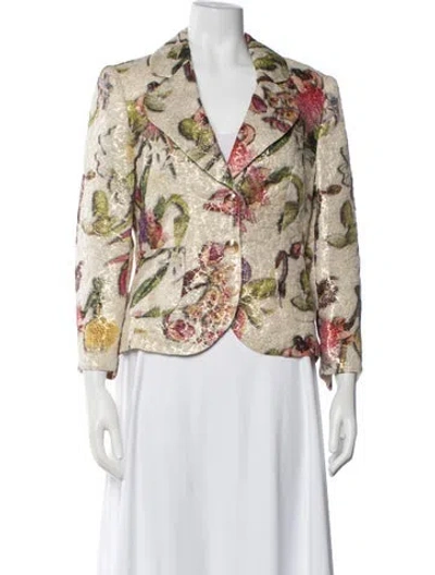Pre-owned Escada Silk Floral Print Blazer In Metallic/neutrals