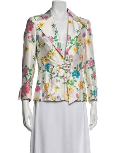 Pre-owned Escada Silk Floral Print Blazer In White