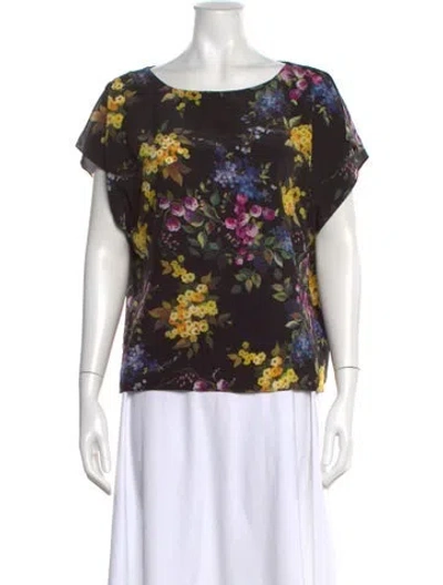 Pre-owned Escada Silk Floral Print Blouse In Black