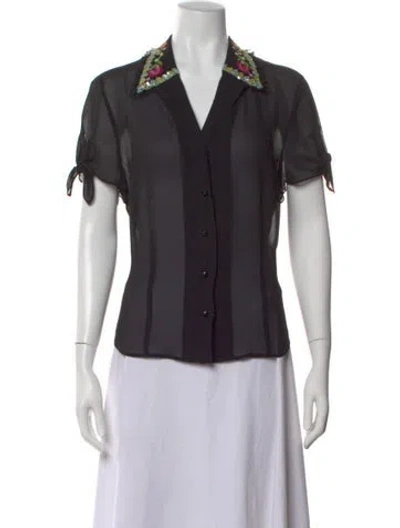 Pre-owned Escada Silk Floral Print Blouse In Black