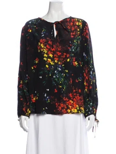 Pre-owned Escada Silk Floral Print Blouse In Black