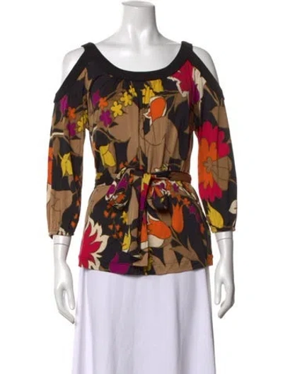 Pre-owned Escada Silk Floral Print Blouse In Black