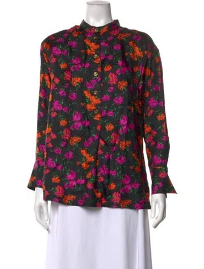 Pre-owned Escada Silk Floral Print Blouse In Black