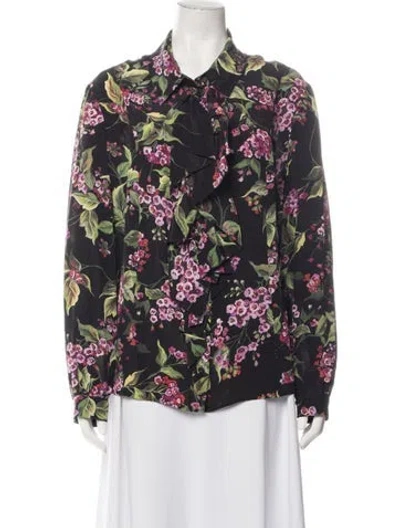 Pre-owned Escada Silk Floral Print Blouse In Black