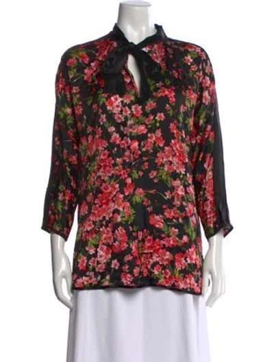 Pre-owned Escada Silk Floral Print Blouse In Black/red