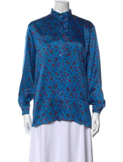 Pre-owned Escada Silk Floral Print Blouse In Blue