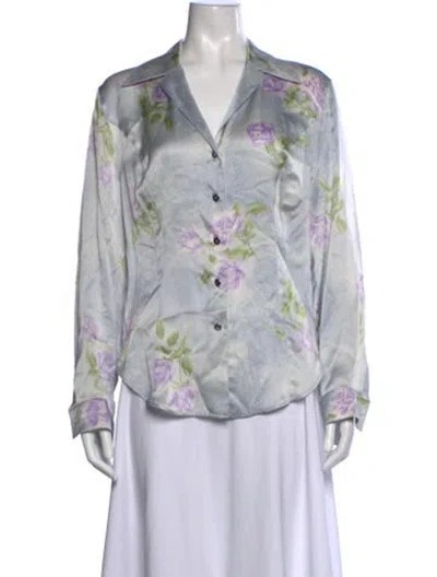 Pre-owned Escada Silk Floral Print Blouse In Blue