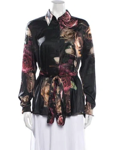 Pre-owned Escada Silk Floral Print Blouse In Blue