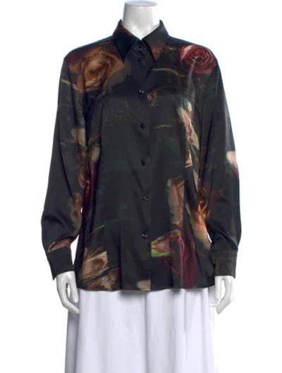 Pre-owned Escada Silk Floral Print Blouse In Blue