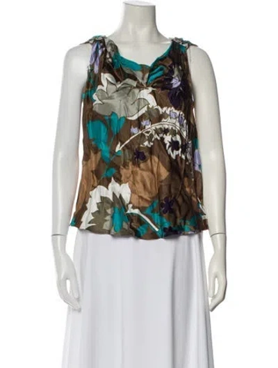 Pre-owned Escada Silk Floral Print Blouse In Brown