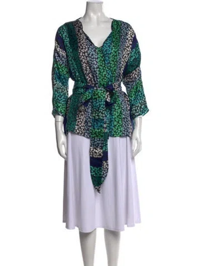 Pre-owned Escada Silk Floral Print Blouse In Green