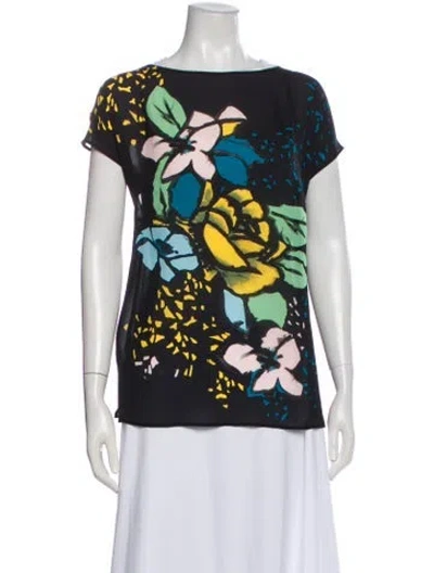 Pre-owned Escada Silk Floral Print Blouse In Multi