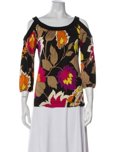 Pre-owned Escada Silk Floral Print Blouse In Multi
