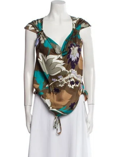 Pre-owned Escada Silk Floral Print Blouse In Multi