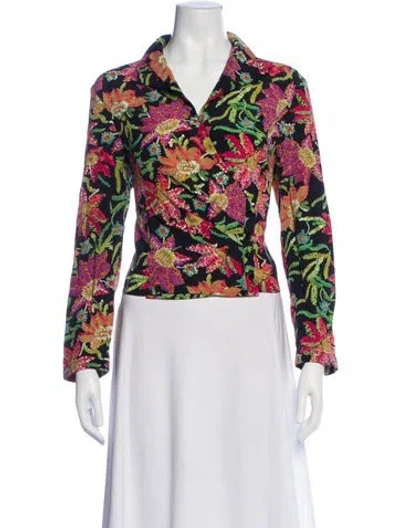Pre-owned Escada Silk Floral Print Blouse In Multi