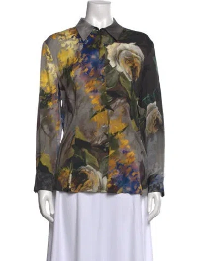 Pre-owned Escada Silk Floral Print Blouse In Multi