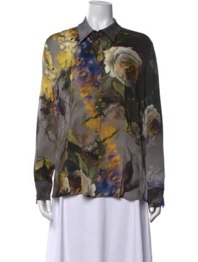Pre-owned Escada Silk Floral Print Blouse In Multi