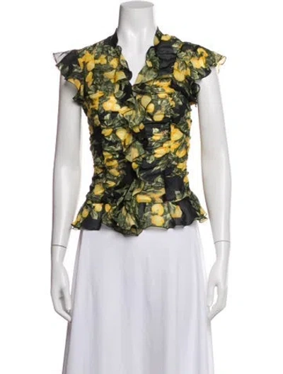 Pre-owned Escada Silk Floral Print Blouse In Multi