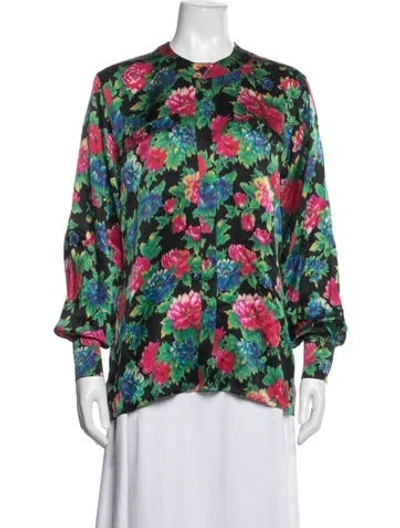 Pre-owned Escada Silk Floral Print Blouse In Multi