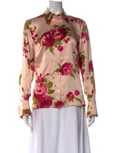 Pre-owned Escada Silk Floral Print Blouse In Multicolor