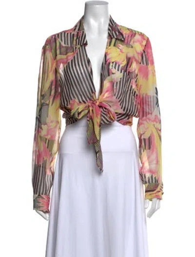 Pre-owned Escada Silk Floral Print Blouse In Multicolor