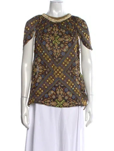 Pre-owned Escada Silk Floral Print Blouse In Multicolor