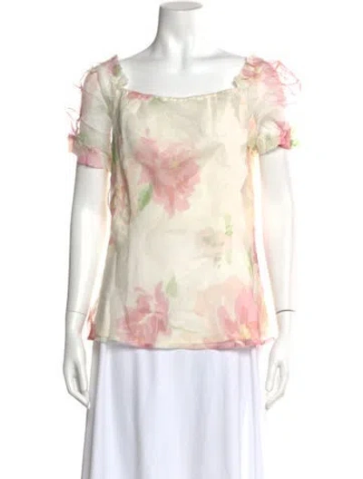 Pre-owned Escada Silk Floral Print Blouse In Neutral