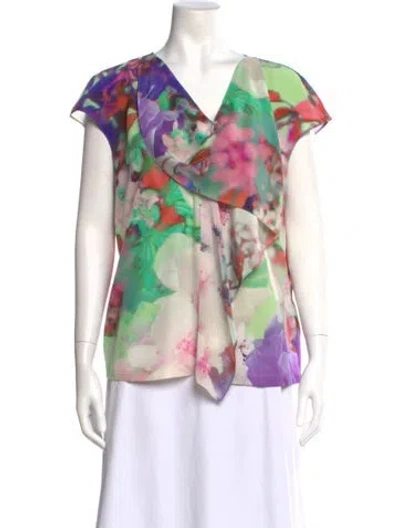 Pre-owned Escada Silk Floral Print Blouse In Neutral
