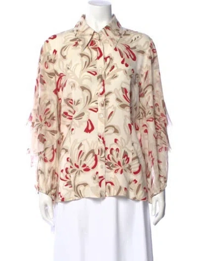 Pre-owned Escada Silk Floral Print Blouse In Neutral