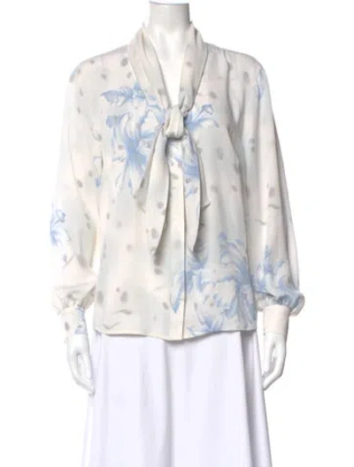 Pre-owned Escada Silk Floral Print Blouse In Neutral