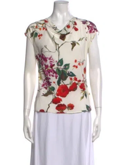 Pre-owned Escada Silk Floral Print Blouse In Neutral