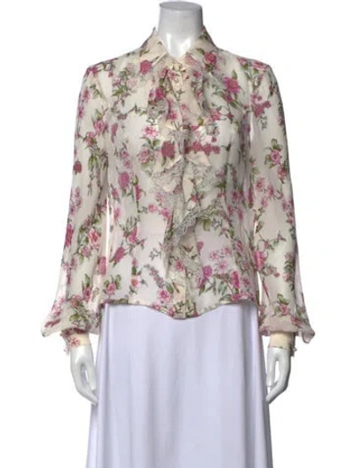 Pre-owned Escada Silk Floral Print Blouse In Neutral