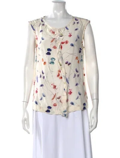 Pre-owned Escada Silk Floral Print Blouse In Neutral