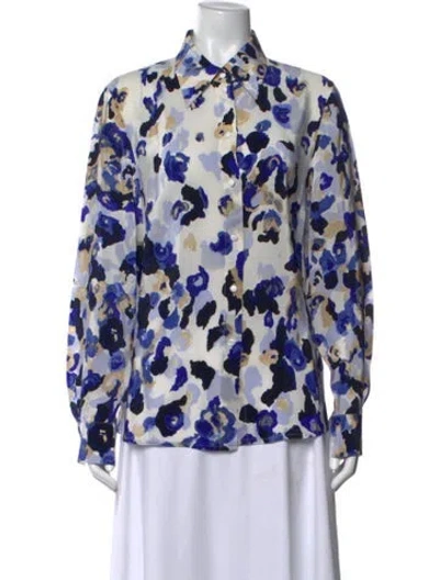Pre-owned Escada Silk Floral Print Blouse In Neutrals