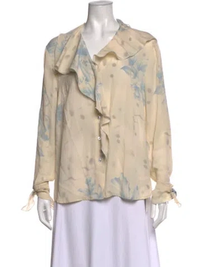Pre-owned Escada Silk Floral Print Blouse In Neutrals