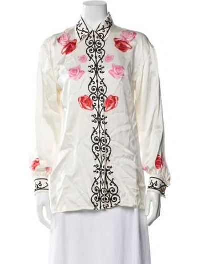 Pre-owned Escada Silk Floral Print Blouse In Neutrals