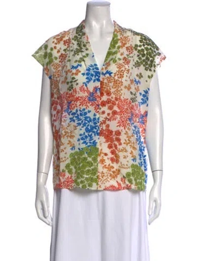 Pre-owned Escada Silk Floral Print Blouse In Neutrals