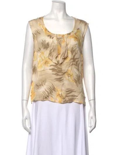 Pre-owned Escada Silk Floral Print Blouse In Neutrals
