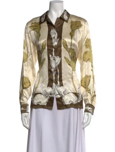 Pre-owned Escada Silk Floral Print Blouse In Neutrals