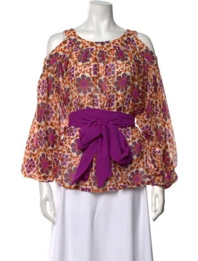Pre-owned Escada Silk Floral Print Blouse In Neutrals