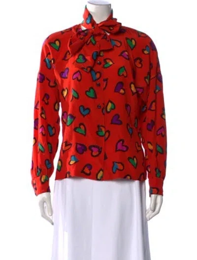 Pre-owned Escada Silk Floral Print Blouse In Orange