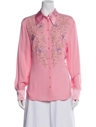 Pre-owned Escada Silk Floral Print Blouse In Pink