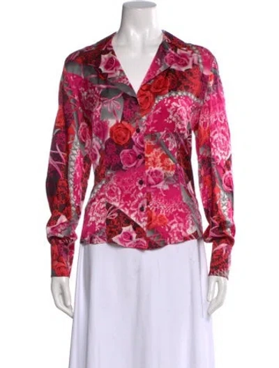 Pre-owned Escada Silk Floral Print Blouse In Pink