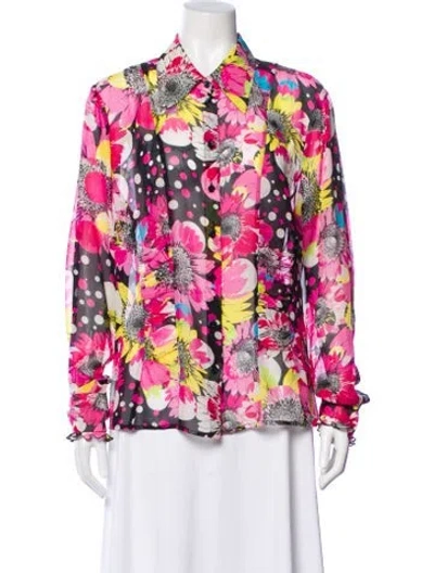 Pre-owned Escada Silk Floral Print Blouse In Pink