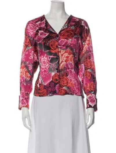 Pre-owned Escada Silk Floral Print Blouse In Pink