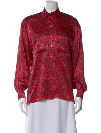 Pre-owned Escada Silk Floral Print Blouse In Red