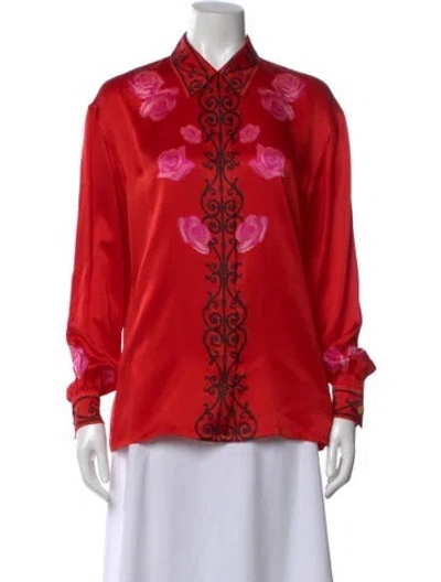Pre-owned Escada Silk Floral Print Blouse In Red