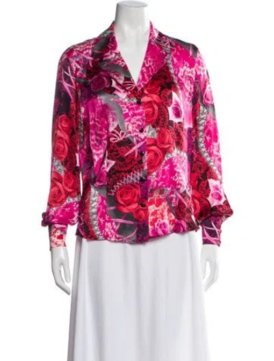 Pre-owned Escada Silk Floral Print Blouse W/ Tags In Pink