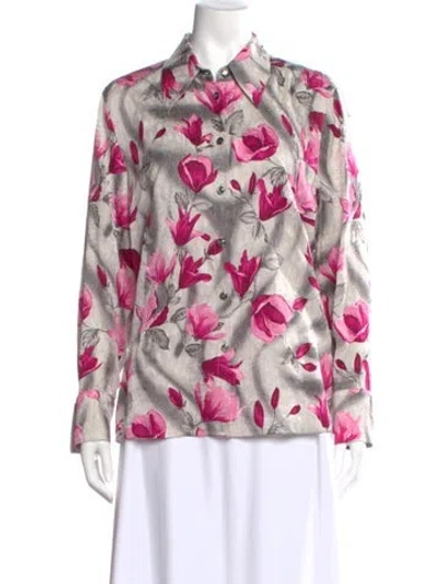 Pre-owned Escada Silk Floral Print Blouse W/ Tags In Pink